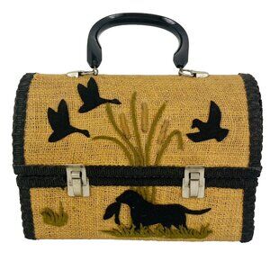 Homemade Lunchbox Purse Container Upcycled Repurposed Unique Burlap Hunting VTG